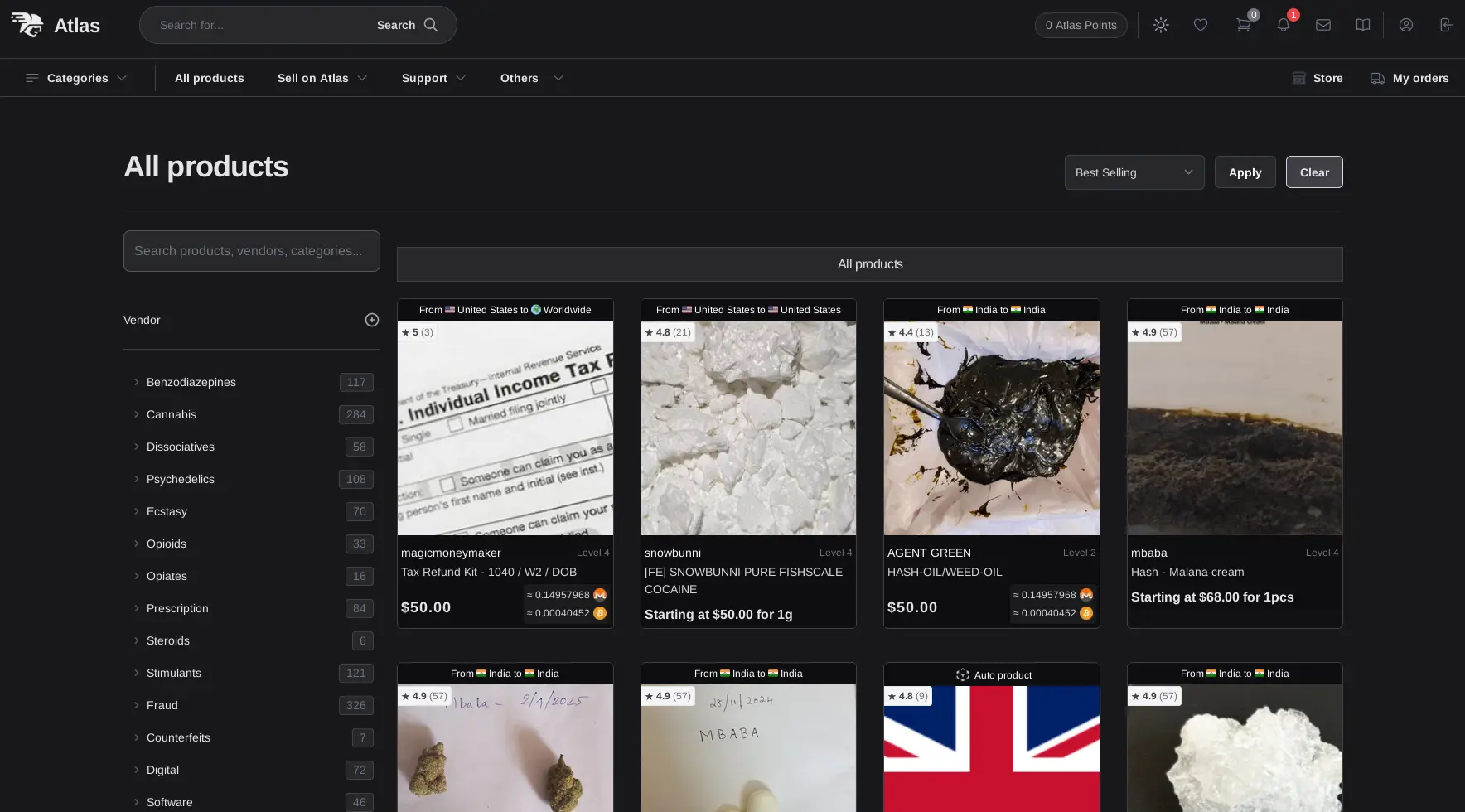 Atlas Darknet Market All Products Page